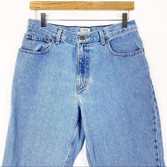 VINTAGE 90s Y2K LL BEAN High Waist Straight Tapered Leg Jeans Light Wash Sz 29P - Picture 3 of 10